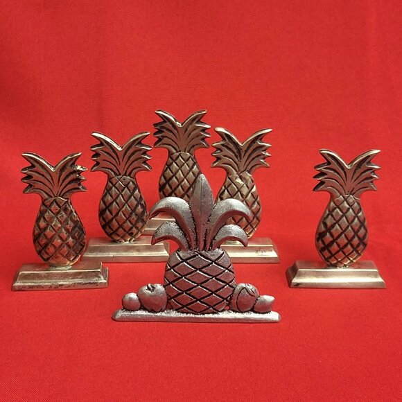 Vintage Antique Brass Pineapple Figure and Place Card Holders Set of 5 - Picture 3 of 13